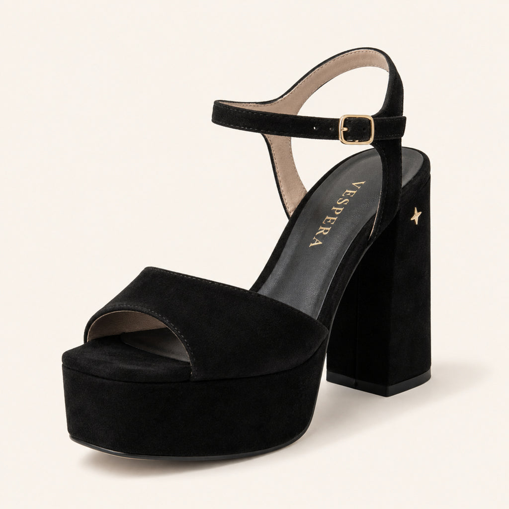 Anouk Platform Sandal — Noir Suede