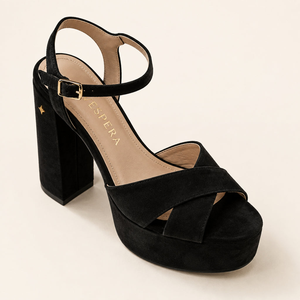 Anouk Platform Sandal — Noir Suede