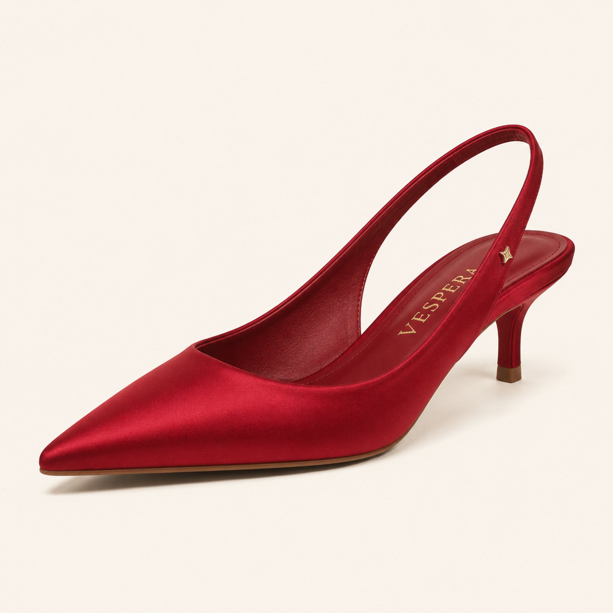 Delphine Kitten Heel 55 — Cherry Satin