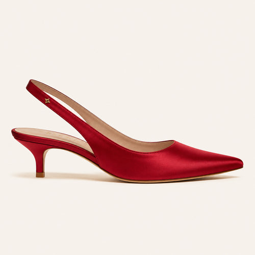Delphine Kitten Heel 55 — Cherry Satin