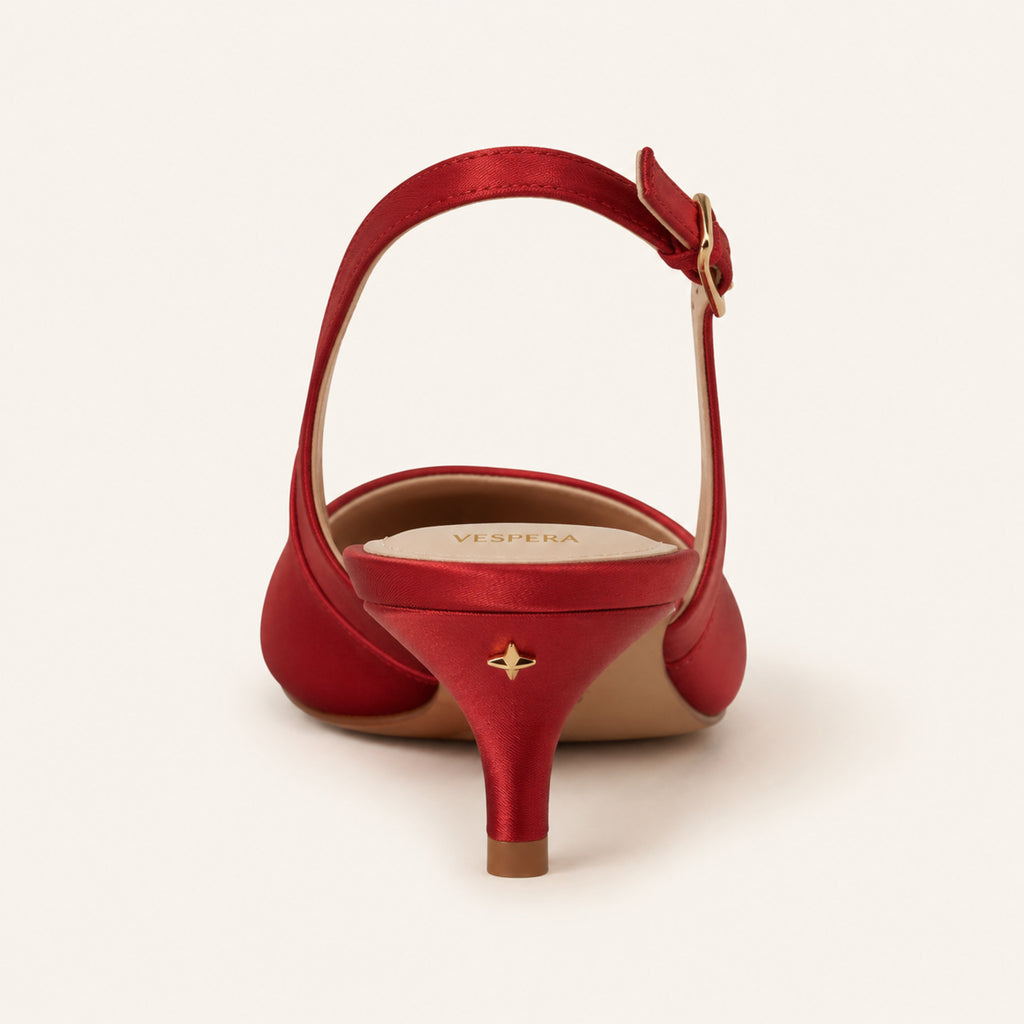 Delphine Kitten Heel 55 — Cherry Satin