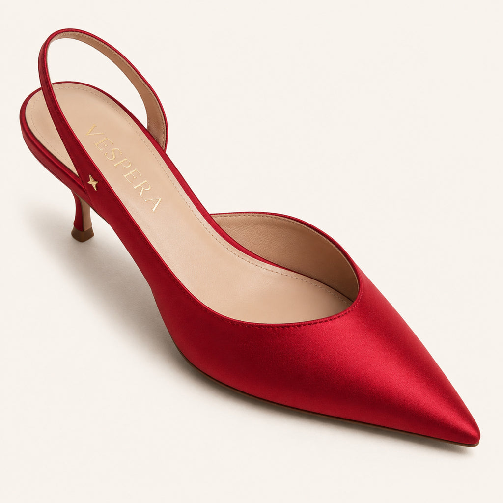 Delphine Kitten Heel 55 — Cherry Satin