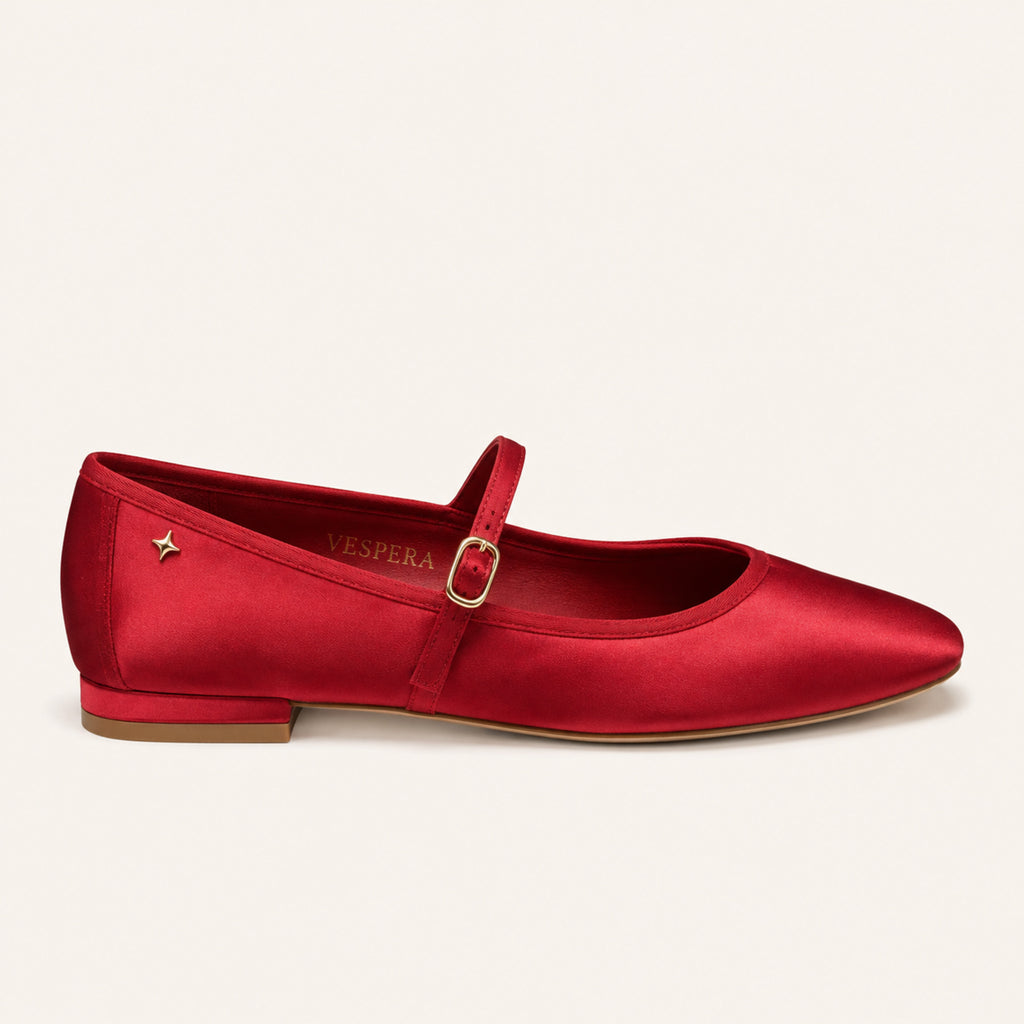 Garance Mary Jane Flat — Cherry Satin
