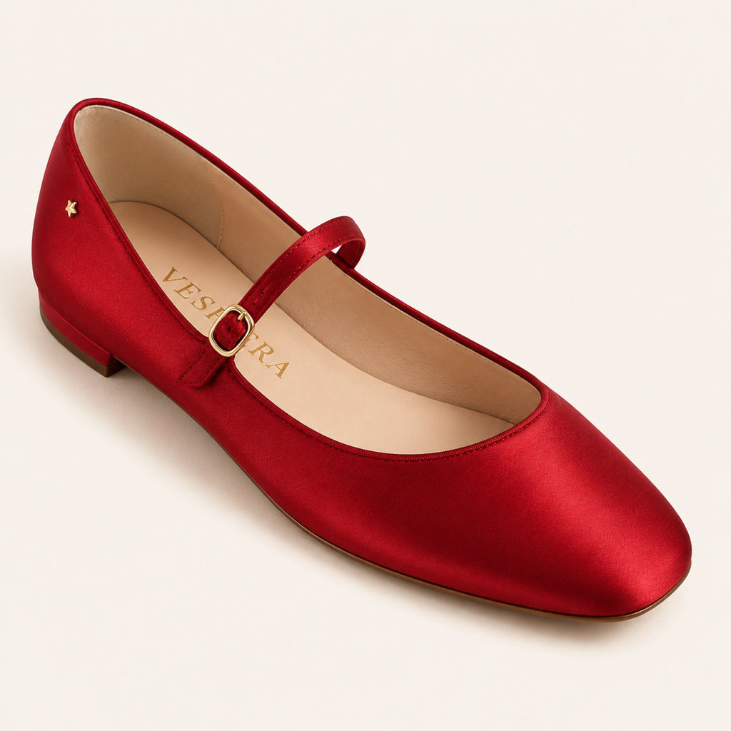 Garance Mary Jane Flat — Cherry Satin